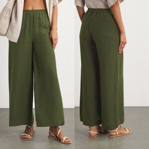 Eres Green Linen Wide Leg Trouser Pants - 12